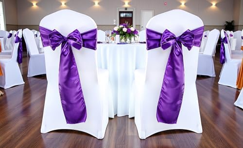 MDS® Pack of 100 Satin Chair Sashes for Wedding & Events – Purple - Image 2