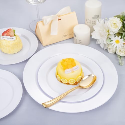 FLOWERCAT 200PCS White Plastic Plates Disposable Plates for Party - White Bulk Plastic Plates - 100 10" Dinner Plates and 100 7" Salad Plates for Wedding & Summer Parties and Events - Image 4