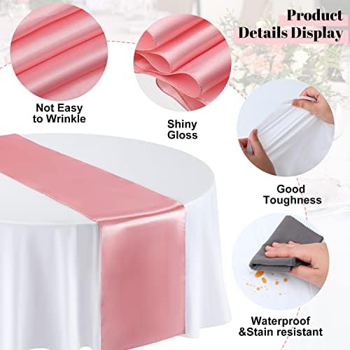 Queekay 24 Pcs 84'' Round Plastic Tablecloth Satin Runner Set, Rose Gold - Image 5