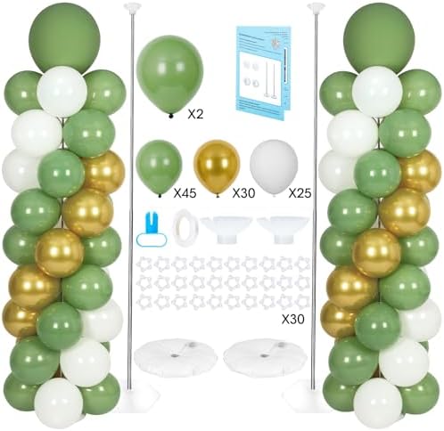 Balloon Column Stand with 102 Balloons, Balloon Column Kit Set of 2, Metal Balloon Tower Stand with Base for Floor, Height Adjustable from 1.57 to 7 Ft, For Party Decorations by Lanboon