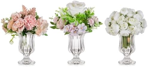 Glasseam Small Glass Vases for Flowers, Pedestal Compote Vase Set of 3 by Glasseam