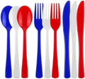 Kochorie 300 Pieces 4th of July Plastic Silverware, Heavy Duty Independence Day Cutlery Set, Disposable Plastic Utensils Includes Spoons Forks Knives for Memorial Day Veterans Day, Red Blue White by Kochorie