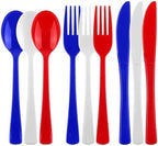 Kochorie 300 Pieces 4th of July Plastic Silverware, Heavy Duty Independence Day Cutlery Set, Disposable Plastic Utensils Includes Spoons Forks Knives for Memorial Day Veterans Day, Red Blue White by Kochorie