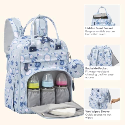 BabbleRoo Diaper Bag Backpack - Baby Essentials Travel Tote - Multi Function Water Resistant Diaper Bag, Travel Essentials Baby Bag with Changing Pad, Stroller Straps & Pacifier Case - Unisex, Cosmic - Image 5