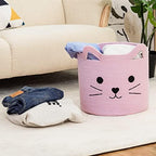 VK VK·LIVING Cat Toy Basket Cute Cotton Rope Animal Storage Pink Laundry Baskets for Toys, Clothes,Gifts,Towels, Blankets, Pet Bed Pink Laundry Hamper for Organizing 15''x14'' - Image 5