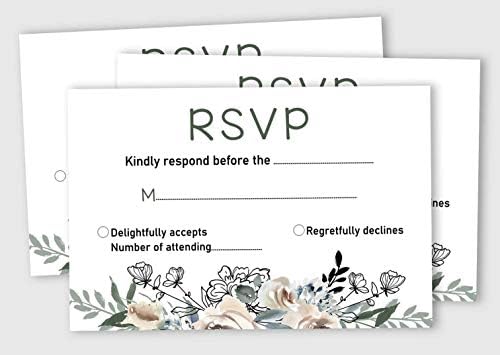 50 Blank RSVP Cards with White Envelopes-Floral Style Response Card-RSVP for Wedding-Rehearsal Dinner-Baby Shower-Bridal Shower-Engagement Party Invitations - Image 4