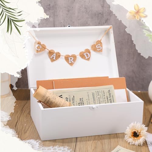 Geelin Wooden Wedding Card Box with Letter Flag Rustic,White - Image 3