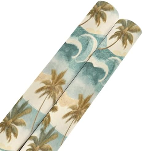 OTVEE 2 Rolls Birthday Wrapping Paper Roll - Tropical Palm Trees Beach Waves Design Gift Wrap Perfect for Weddings, Brides, Holidays, Baby Showers - 58 x 22.8 inches - Image 6