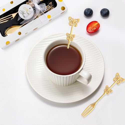 30 Pcs Wedding Forks and Spoon Set, Butterfly Coffee Teaspoon with Gift Box, Wedding Baby Shower Return Gift Tea Party Decoration Souvenir or Bridal Shower Favors for Guests - Image 5