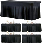 gogoparti 4 Pack Spandex Black Fitted Table Cloth for 8ft Rectangle Tables Black Stretch Tablecloth Table Covers Skirt Banquet Wrinkle Free Tablecloths for Parties Wedding by Gogoparti