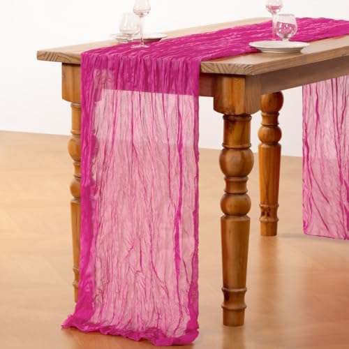 DeZerlor Hot Pink Cheesecloth Table Runners 4 Pack Summer Boho Runners - Image 5