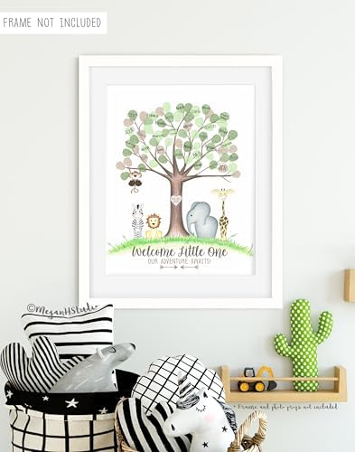 Jungle Safari Baby Shower Fingerprint Tree, Gender Neutral Jungle Safari Animal Thumbprint Tree Set with Ink Pads and Pen, 11x14 Inches - Image 7