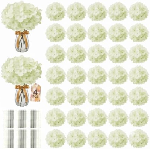 4PCS Hydrangea Artificial Flowers with Stronger Bendable Stems, Premium Silk Faux Hydrangea Flowers Bulk for DIY Wedding, Arches, Baby Showers & Large Event Decor(Green by ECCELSO