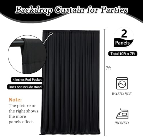 10 x 7 Feet Black Backdrop Curtain for Partie, Background Curtains for Photoshoot, Birthday, Wedding, Halloween, Christmas, Anniversary, Engagement Party Decorations 5Ft x 7Ft, 2 Panels - Image 2