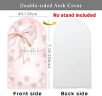 Winter Baby Shower Arch Backdrop Cover 7.2ft Pastel Pink Bow Girl Party Little Snowflake is on the Way Spandex Stretchy Fitted Fabric Arched Photo Booth Background Welcome Sign 4x7.2ft - Image 2