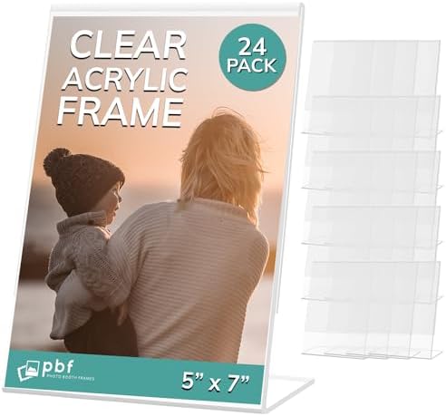 PBF 5x7 Acrylic Sign Holder | Vertical Stand Up Slanted Display | Clear Picture Frame, Menu Table Top Stand, Plastic Flyer Holder (96-Pack) by pbfPHOTOBOOTHFRAMES