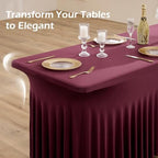 2 pk Burgundy Spandex Tablecloth 6ft with Ruffled Tables,Wrinkle Free High-Stretch Fitted Table Cloths for 6 Foot Rectangle Tables,Elastic Maroon Spandex Table Covers 6 ft for Weddings Banquet Dinning - Image 6