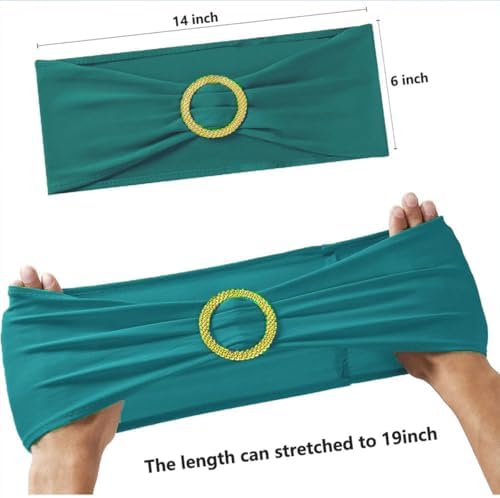 Turquoise Chair Sashes 50 Pack, Spandex Turquoise Chair Bows with Gold Buckle for Wedding Decoration, Teal Chairs Bands for Party Banquet Gender Reveal Décor - Image 4