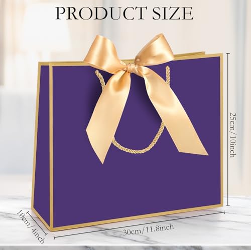 Silkfly 24 Pcs Paper Gift Bags with Handles & Bow Ribbon, Purple, Gold - Image 2
