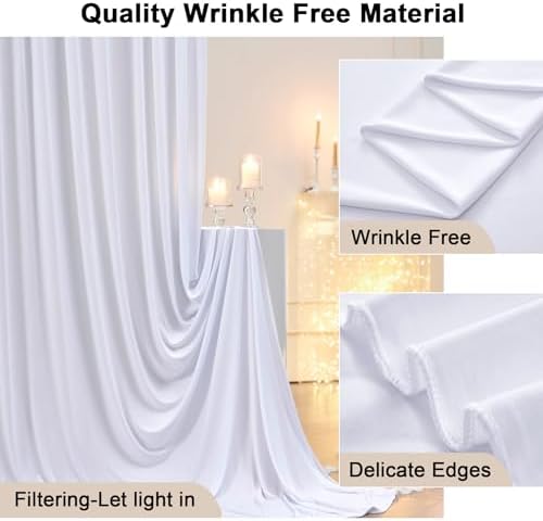 50ftx8ft White Wrinkle Free Backdrop Curtains for Parties, 10 Panels 5×8ft Silky Soft Polyester Wedding Drapes for Backdrop Decor Birthday Party Baby Shower Photo Photography Background Curtain - Image 4