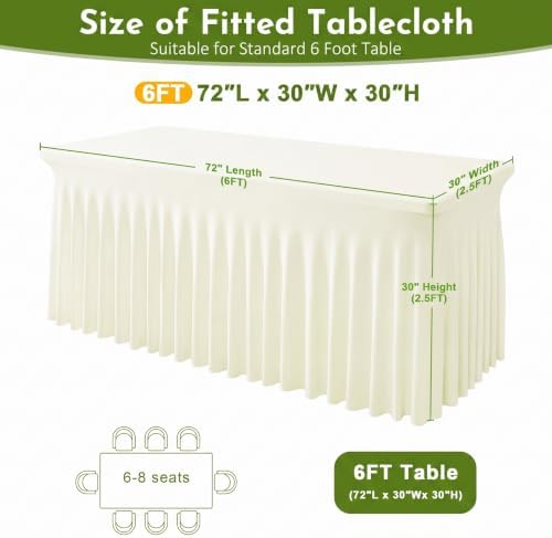 2Pack Ivory Spandex Tablecloth for 6FT Rectangle Table,Table Skirt - Image 3