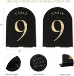 UNIQOOO Black Arch Wedding Table Numbers with Stands 1-20, Gold Foil Printed 5x7 Double Sided Acrylic Signs and Holders, Perfect for Centerpiece, Reception, Decoration, Party, Anniversary, Event - Image 3