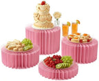 iobiotio Foldable Cake Stand Set, Reusable Buffet Risers, 4 Pack Round Dessert Stands with Acrylic Tops, Cardborad Display Stands for Weddings, Birthdays, Baby Showers, Parties, Home Decor, Pink by iobiotio