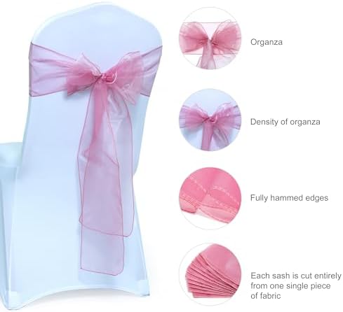 MDS Pack of 150 Organza Chair Sashes for Wedding & Event Décor – Dusty Pink - Image 6