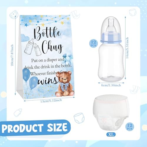12 Set Bottle Chug Baby Shower Games Favors Change Funny Diaper Game Including Plastic Baby Bottles Chug Disposable Diapers Themed Sign for Gender Reveal Party Supplies (Blue Color,Bear) - Image 2