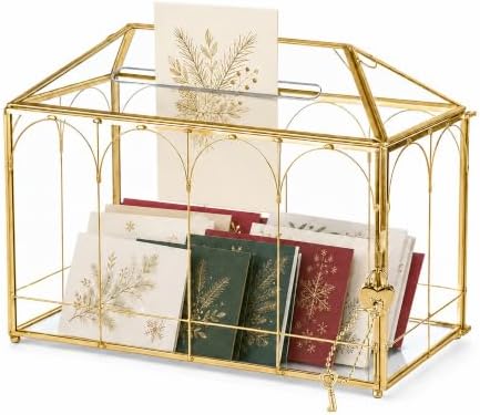 Glass Card Box with Slot, 12.6" x 5.9" x 9" Large Gold Clear Card Boxes for Wedding Receptions, Christmas Decor, Baby Shower, Birthday Party, Bridal Shower - Slot Length 7.1 Inches by Giadun