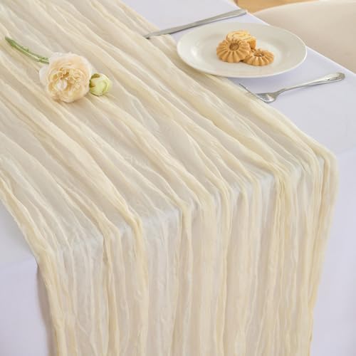 Fanami 6 Pack Cheesecloth Table Runner -10FT Beige Boho Gauze Cheese Cloth Table Runner 120 Inches Long Rustic Sheer Fabric Centerpieces for Wedding Birthday Party Bridal Baby Shower Decorations by Fanami