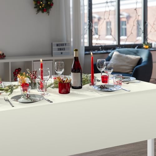 32 Pack Ivory Plastic Tablecloth for Rectangle Tables, Premium Decorative Beige Disposable Table Cloths for Parties, Rectangle Cream Party Table Cover for Birthday Wedding Baby Shower, 54x108 Inch - Image 6
