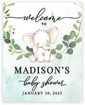 Andaz Press Custom Large Baby Shower Canvas Welcome Sign, 16 x 20 Inches, Baby Elephant Greenery Leaves, Guestbook Alternative, Personalized Sign Our Canvas, for Elephant Baby Shower, Baby Sprinkle by AndazPress