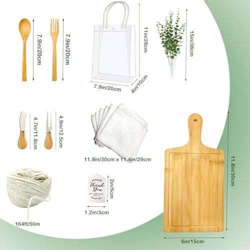 61PCS Baby Shower Prizes for Game Winners, 6 Sets Bamboo Cheese Board with Spoon, Knives & Fork, Towel, Thank You Card & Gift Bags -Wedding Bridal Shower Favors, Serving Board Party Gifts - Image 4