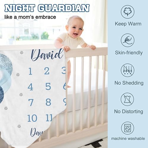 Personalized Baby Monthly Milestone Blanket Boy or Girl - Balloon Bear Months Blanket with Wood Frame and Newborn Wooden Sign - Growth Chart Milestone Blanket 1-12 Month Milestones - Image 6
