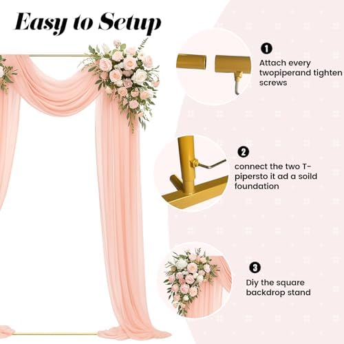 Metal Wedding Arch Backdrop Stand 6.6x3.3 FT Gold Square Balloon Arch Frame for Ceremony Party Birthday Bridal Baby Shower Anniversary Arbor Balloon Decoration - Image 4