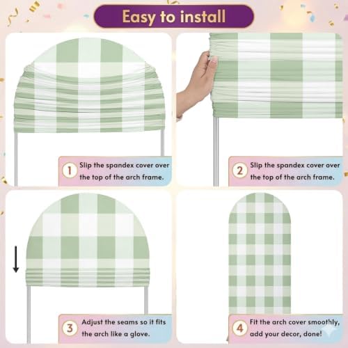 Spring Green Plaid Arch Backdrop Cover 7.2 FT, Simple Art Green Gingham Striped Wedding Arch Cover Stretchy Backdrop Stands Covers for Birthday Bridal Party Celebration Ceremony Banquet Decor - Image 6