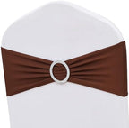 Stretch Spandex Chair Sashes for Wedding Reception Brown Chair Sashes Bands with Buckles, Chair Bows for Party Folding Chairs Celebration Ceremony Baby Shower Decorations (50, Brown) by ZSJFMF