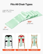 VEVOR Satin Chair Sashes Bows, Chair Ribbon Ties Back Sash, 7 x 108 inch, Wedding Reception Decoration, for Wedding Ceremony Baby Shower Party Events Banquet Cover Decoration (Light Green, 100pcs) - Image 6