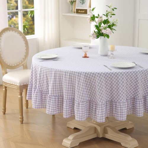 Table Cloth, Lavender White Gingham, Round Dia.60” - Image 3