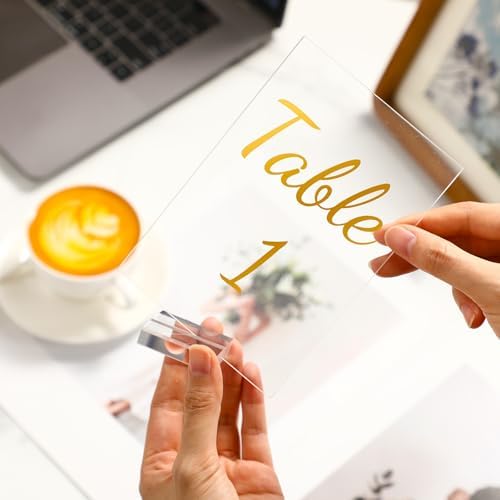 Tuanse 40 Pack Gold Acrylic Wedding Table Numbers 1-40 Clear Stand with Calligraphy Holders - 5 x 7 Inch Acrylic Table Signs for Wedding Reception Centerpieces - Image 4