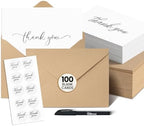 100 Pack Thank You Cards with Envelopes 100 Pack - 4x6 Thank You Cards with Envelopes for Baby Shower, Weddings, Birthdays, Graduations and Small Business with 120 Stickers & Free Pen (White & Black) by Unknown