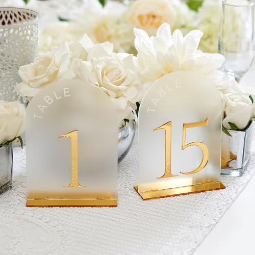 Frosted Arch Acrylic Table Numbers 1-20 with Stands - 5x7" Gold Mirror Wedding Table Numbers for Reception, Frosted Acrylic Table Signs with Holders for Banquet, Party, Anniversary, Event - Image 7
