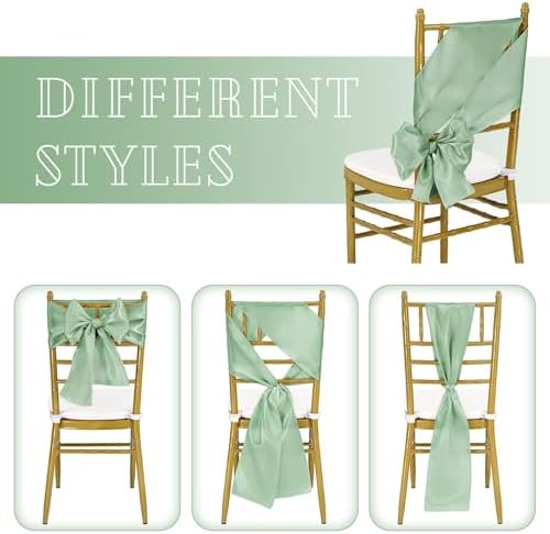 fani 120 PCS Satin Chair Sashes, 7x78 Inch, Sage Green - Image 4