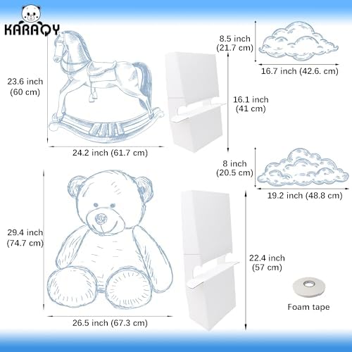 4PCS Blue Bear Baby Shower Decorations, We Can Bearly Wait Toile de Jouy Teddy Bear Cardboard Cutouts Standee Set, Blue Safari Baby Shower Party Supplies - Image 2