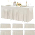 6 pk Spandex Ivory Tablecloths for 6 Foot Rectangle Tables, Stretch Table Cloth 6ft Fitted Tablecover Desk Skirt for Parties Weddings Birthday Banquet Baby Shower by Htper