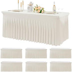 6 pk Spandex Ivory Tablecloths for 6 Foot Rectangle Tables, Stretch Table Cloth 6ft Fitted Tablecover Desk Skirt for Parties Weddings Birthday Banquet Baby Shower by Htper