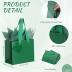 Qilery 50 Pcs Wedding Paper Gift Bags Bulk with Tissue Paper Small Gift Bags with Handle and Tags for Birthday Wedding 4th of July Party Business(Green,4.7 x 2.4 x 3.9'') - Image 3