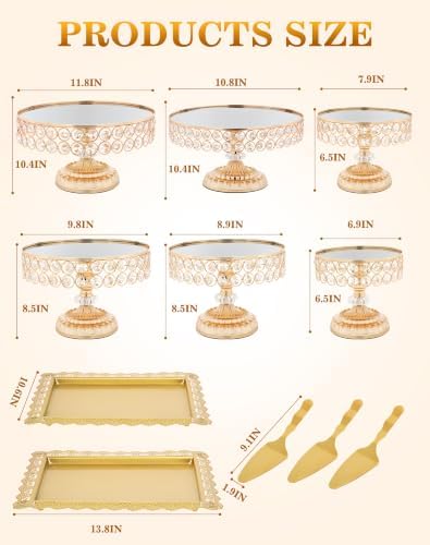 12 Pieces Gold Cake Stand Set, Vintage Cake Display Stand with Crystal Edge and Cupcake Display Tray, Dessert Table Display Set for Wedding Party Baby Shower Anniversary Celebration - Image 3