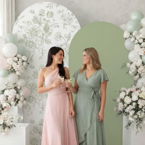 Tegeme 2 Set Sage Green Floral Arch Cover 7.2ft 6.6ft Stretchy Backdrop - Image 6